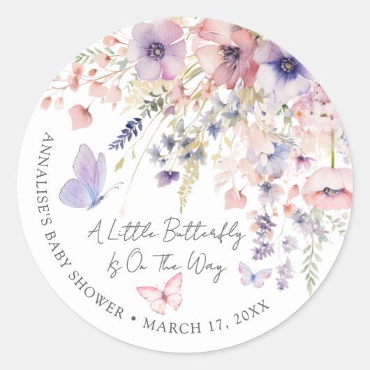 Butterfly Wildblume Babydusche Runder Aufkleber (Vorderseite)