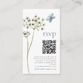 Butterfly Wildblume QR Blue Wedding RSVP Card Begleitkarte (Vorderseite)
