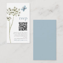 Butterfly Wildblume QR Blue Wedding RSVP Card