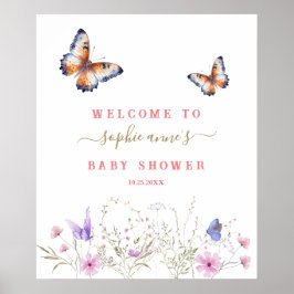 Butterfly Wildblumen Babydusche Begrüßungszeichen Poster