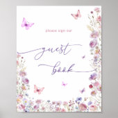 Butterfly Wildblumen Babydusche Gästebuchsignatur Poster (Vorne)