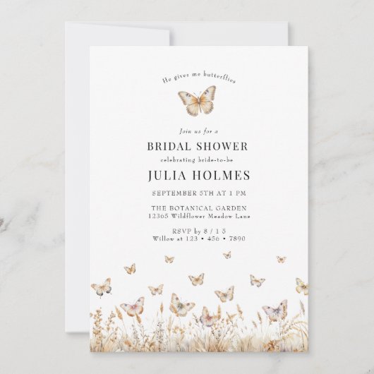 Butterfly Wildblumen Brautparty Einladung (Vorderseite)