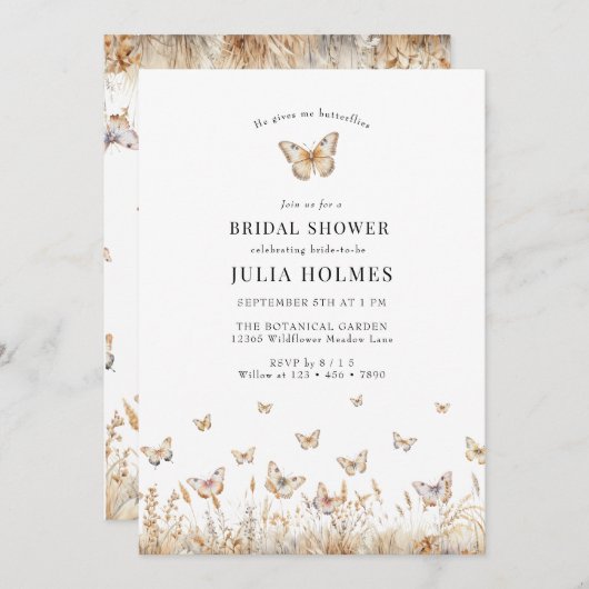 Butterfly Wildblumen Brautparty Einladung (Vorne/Hinten)