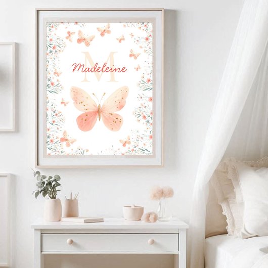 Butterfly-Wildblumen Coral Aquamarin Monogramm Nie Poster