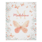 Butterfly-Wildblumen Coral Aquamarin Monogramm Nie Poster (Vorderseite)