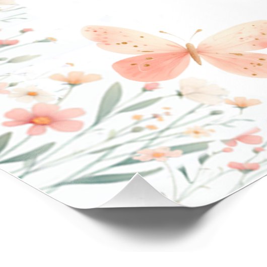 Butterfly-Wildblumen Coral Aquamarin Monogramm Nie Poster (Ecke)