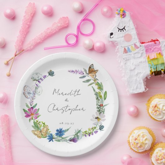Butterfly-Wildblumen Hochzeit Pappteller (Party)