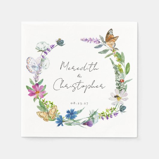 Butterfly-Wildblumen Hochzeit Serviette (Vorderseite)
