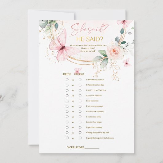 Butterfly-Wildblumen, sagte er, sie habe Spiel ges Einladung (Vorderseite)