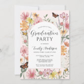 Butterfly Wildflower Arch Pink Graduation Party Einladung (Vorderseite)