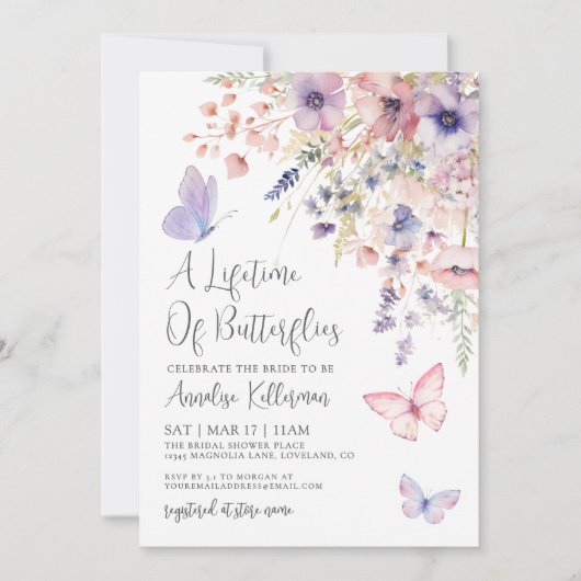 Butterfly Wildflower Bridal Shower Einladung (Vorderseite)