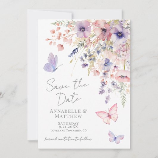 Butterfly Wildflower Wedding Save The Date (Vorderseite)