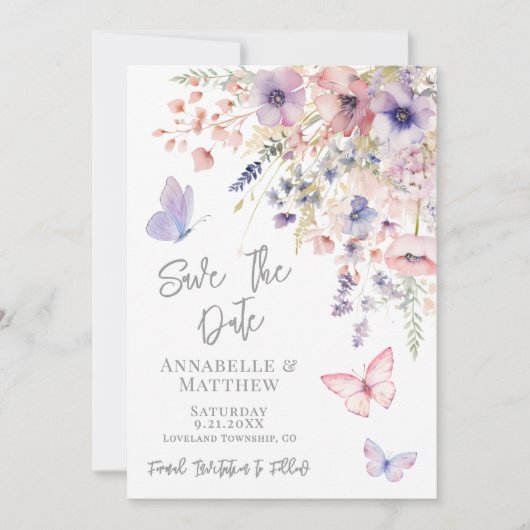 Butterfly Wildflower Wedding Save The Date (Vorderseite)