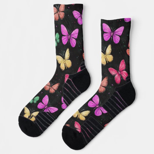 Butterfly Wings Chalk Zeichne Muster Schwarz Socken (Links)