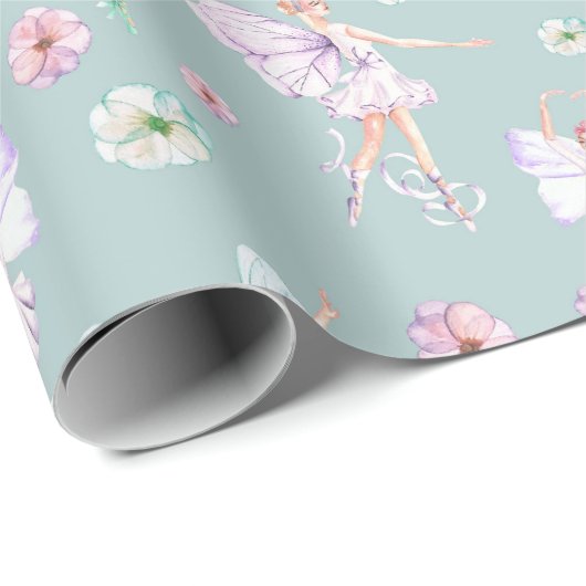 Butterfly Wings Dancing Ballerina Wrapping Paper Geschenkpapier (Rolleneckpunkt)