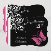 Butterfly Wirbel Cranberry Pink Geburtstagsparty Einladung (Vorne/Hinten)