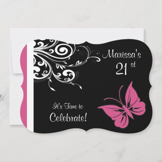 Butterfly Wirbel Cranberry Pink Geburtstagsparty Einladung (Vorderseite)