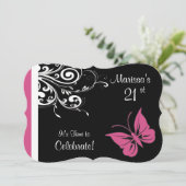 Butterfly Wirbel Cranberry Pink Geburtstagsparty Einladung (Stehend Vorderseite)