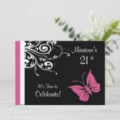 Butterfly Wirbel Cranberry Pink Geburtstagsparty Einladung (Stehend Vorderseite)