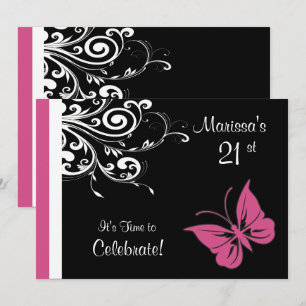 Butterfly Wirbel Cranberry Pink Geburtstagsparty Einladung
