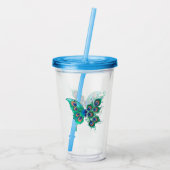 Butterfly with Green Peacock Feathers Acryltrinkbecher (Rückseite)