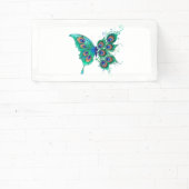 Butterfly with Green Peacock Feathers Banner (InSitu)