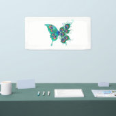 Butterfly with Green Peacock Feathers Banner (Messe)