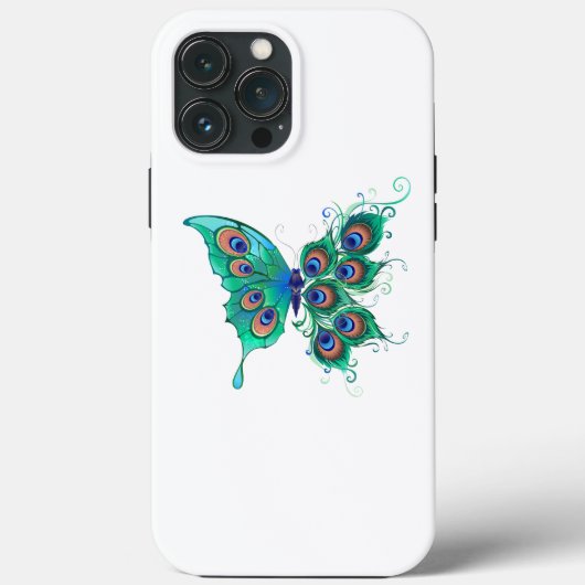 Butterfly with Green Peacock Feathers Case-Mate iPhone Hülle (Rückseite)