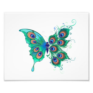 Butterfly with Green Peacock Feathers Fotodruck