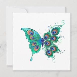 Butterfly with Green Peacock Feathers Mitteilungskarte