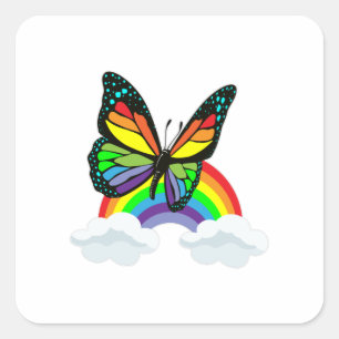 Butterfly with Rainbow Quadratischer Aufkleber