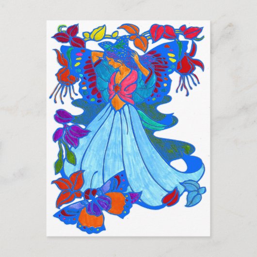 Butterfly Woman Floral Design Postkarte (Vorderseite)