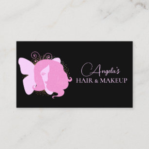 Butterfly Woman Makeup Salon Pink Black Script Visitenkarte
