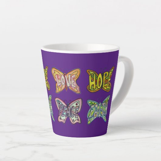 Butterfly Word Art Custom Coffee Latte Cup Tasse (Rechte Ecke)