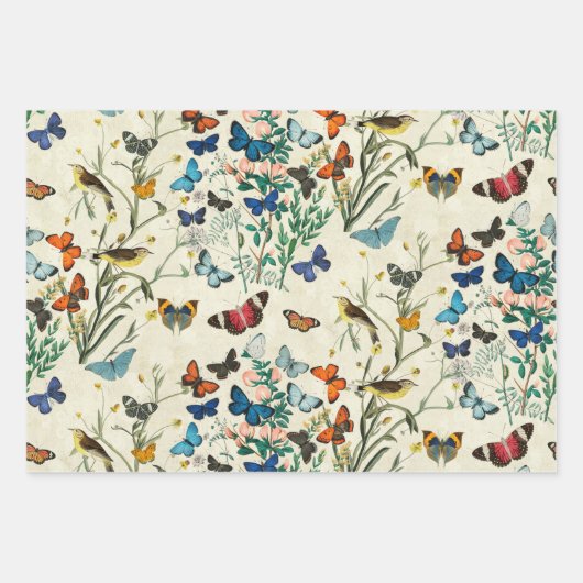 Butterfly Wrapping Paper Flat Sheet Set 3 Geschenkpapier Set (Vorderseite)