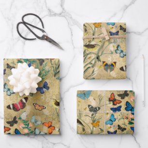 Butterfly Wrapping Paper Flat Sheet Set 3 Geschenkpapier Set