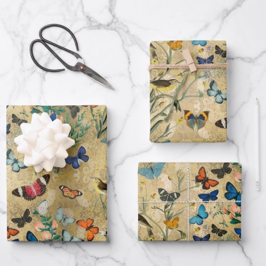 Butterfly Wrapping Paper Flat Sheet Set 3 Geschenkpapier Set (Vorderseite)