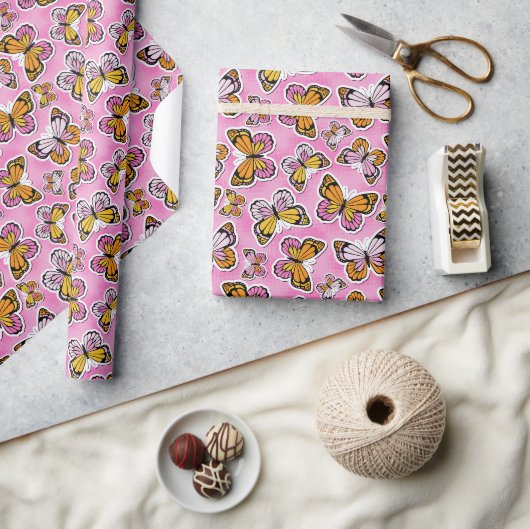 Butterfly Y2K vibe orange Geschenkpapier (Basteln)