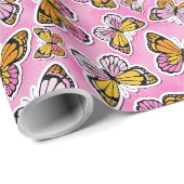 Butterfly Y2K vibe orange Geschenkpapier (Rolleneckpunkt)