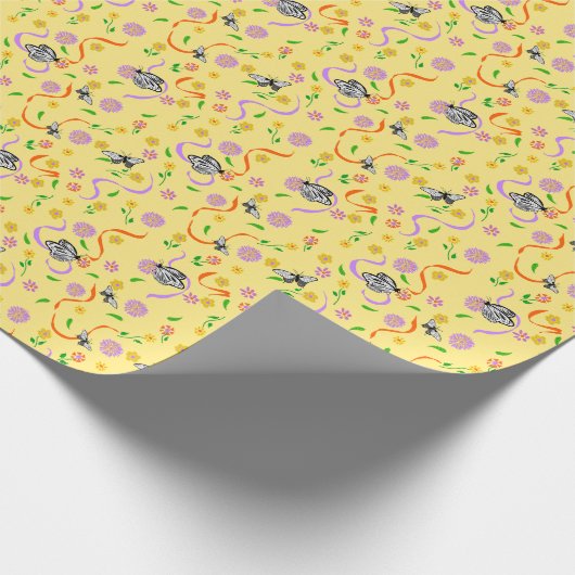 Butterfly Yellow Floral Geschenkpapier (Ecke)