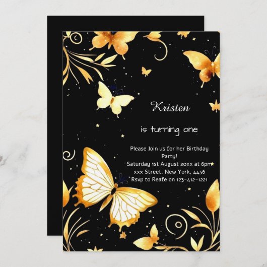 Butterfly zum Geburtstag Einladung (Vorne/Hinten)