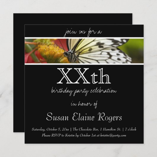 Butterfly zum Geburtstag Einladung (Vorne/Hinten)