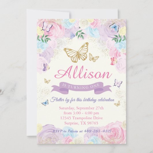 Butterfly zum Geburtstag Einladung (Vorderseite)