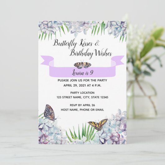Butterfly zum Geburtstag Einladung (Stehend Vorderseite)