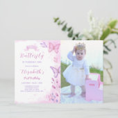 Butterfly zum Geburtstag Einladung mit Foto (Stehend Vorderseite)