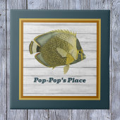 Butterflyfish in Aquamarin und Gold mit Name versc Fliese