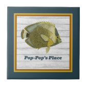 Butterflyfish in Aquamarin und Gold mit Name versc Fliese (Vorderseite)