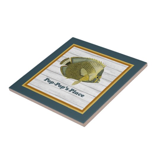 Butterflyfish in Aquamarin und Gold mit Name versc Fliese (Seite)