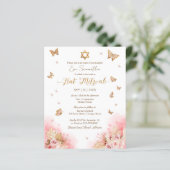 Butterflys Gold Foil Bat Mitzvah Budget Einladung (Stehend Vorderseite)