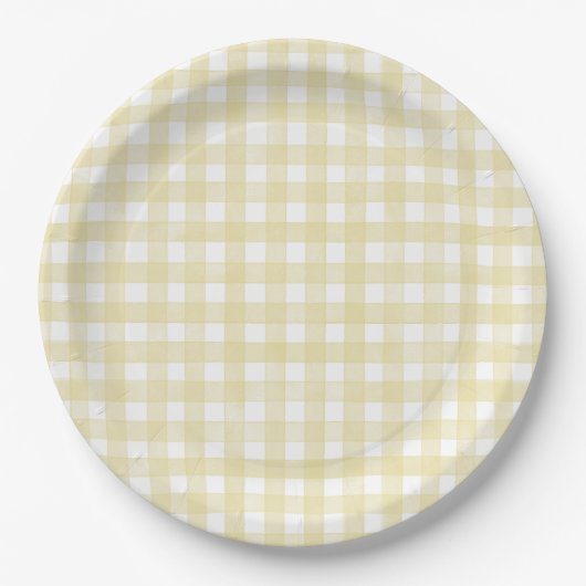 Buttergelb Klassischer Gingham Pappteller (Vorderseite)